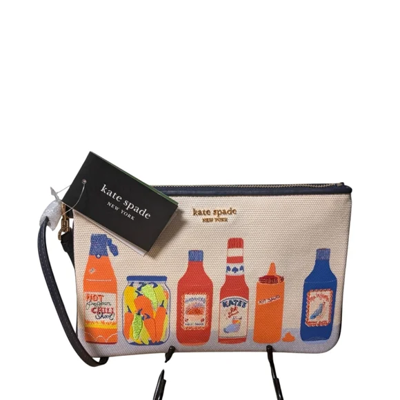 NEW Kate Spade Spice It Up Embellished Canvas Wristlet, White HTF - Picture 1 of 5